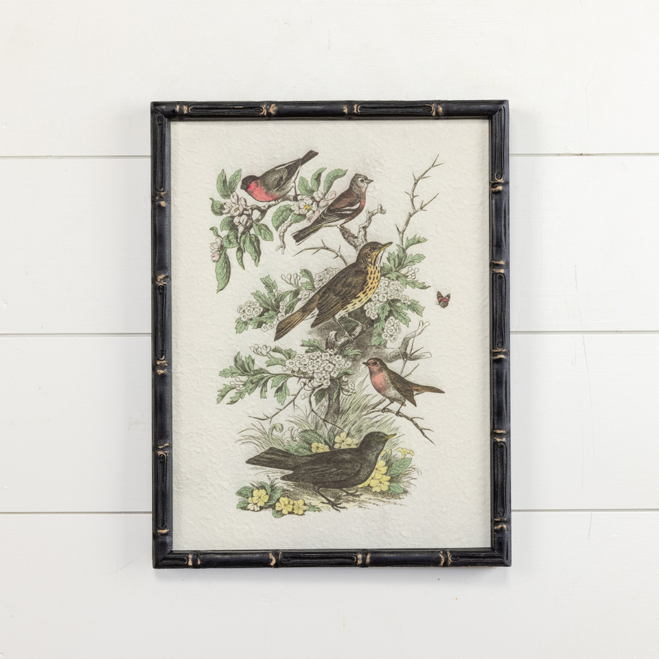 BIRDS IN THE GARDEN PRINT W/ BLACK FRAME