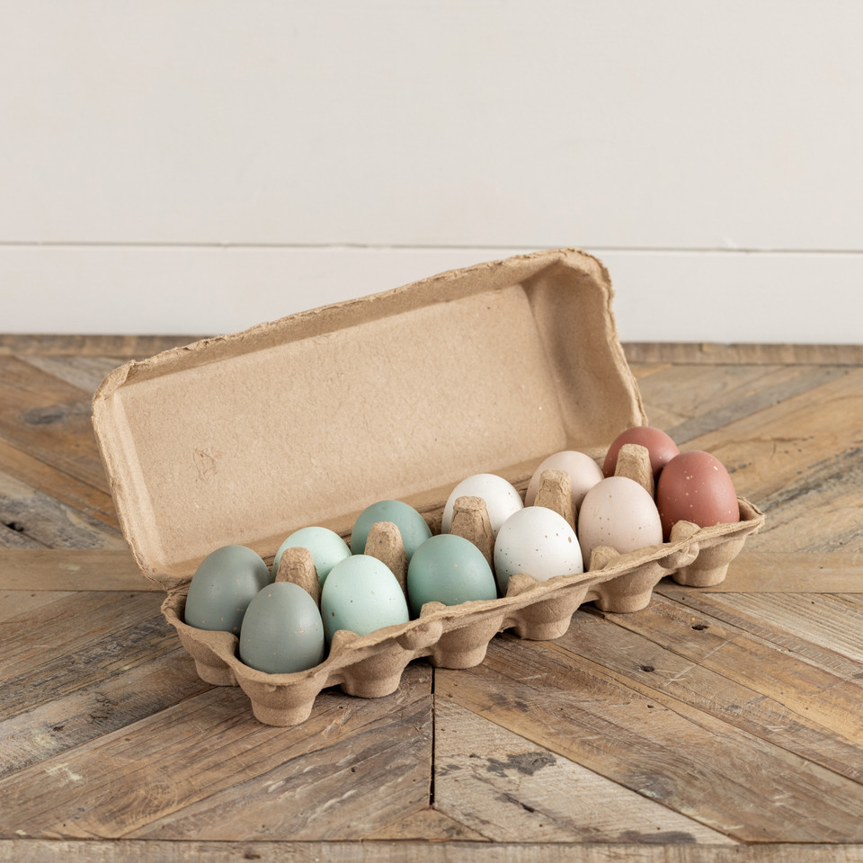 DOZEN PAINTED WOODEN EGGS
