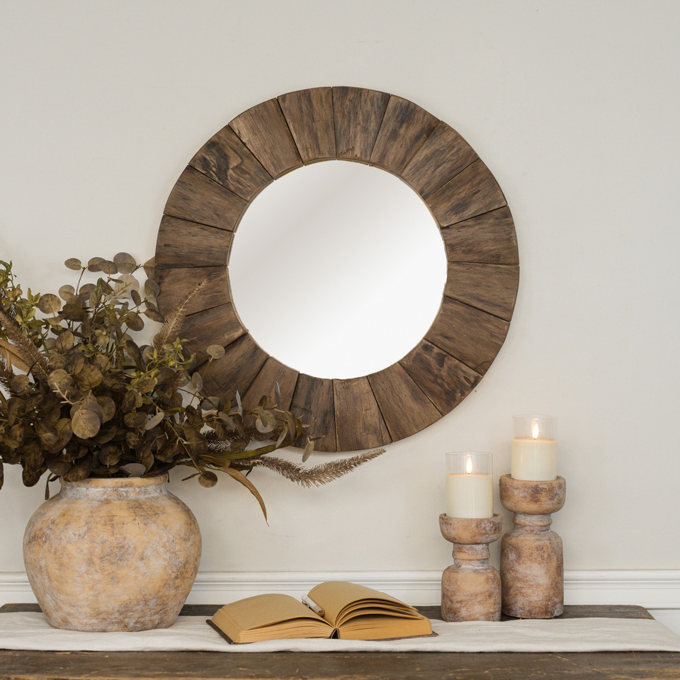 ROUND WAVY WOOD MIRROR