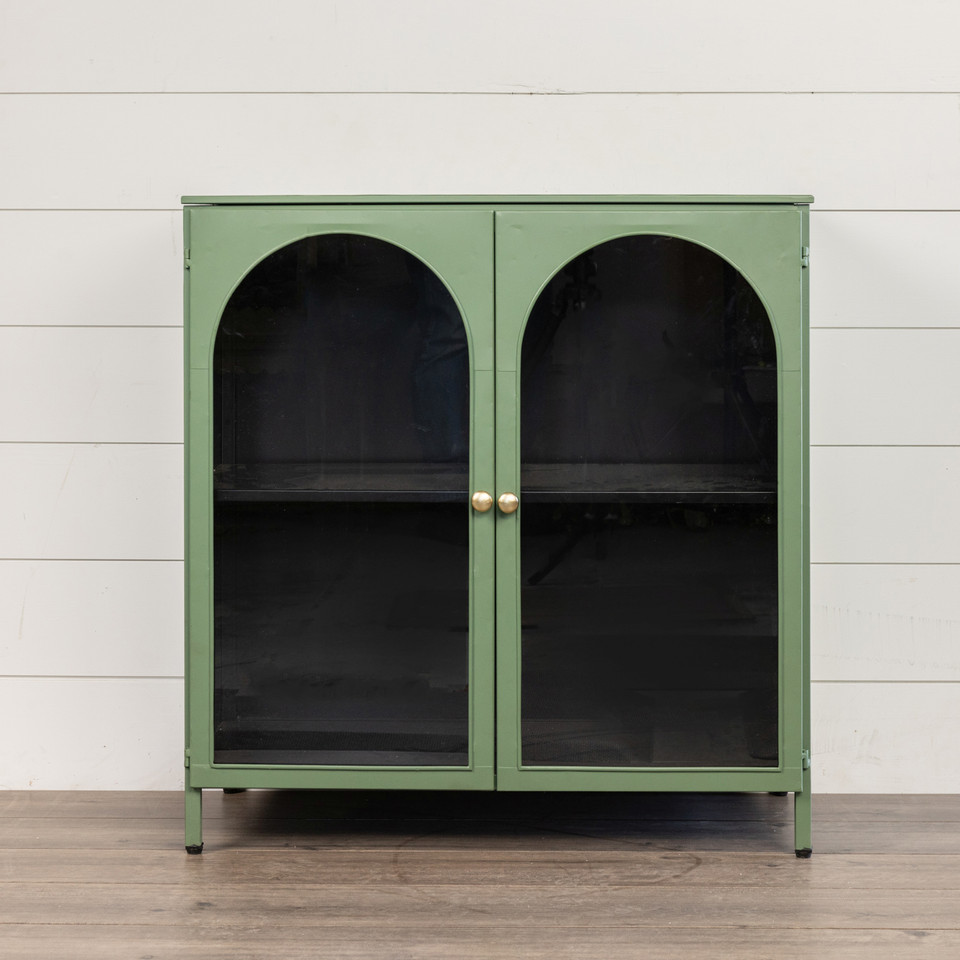 GREEN TWO DOOR METAL CABINET*