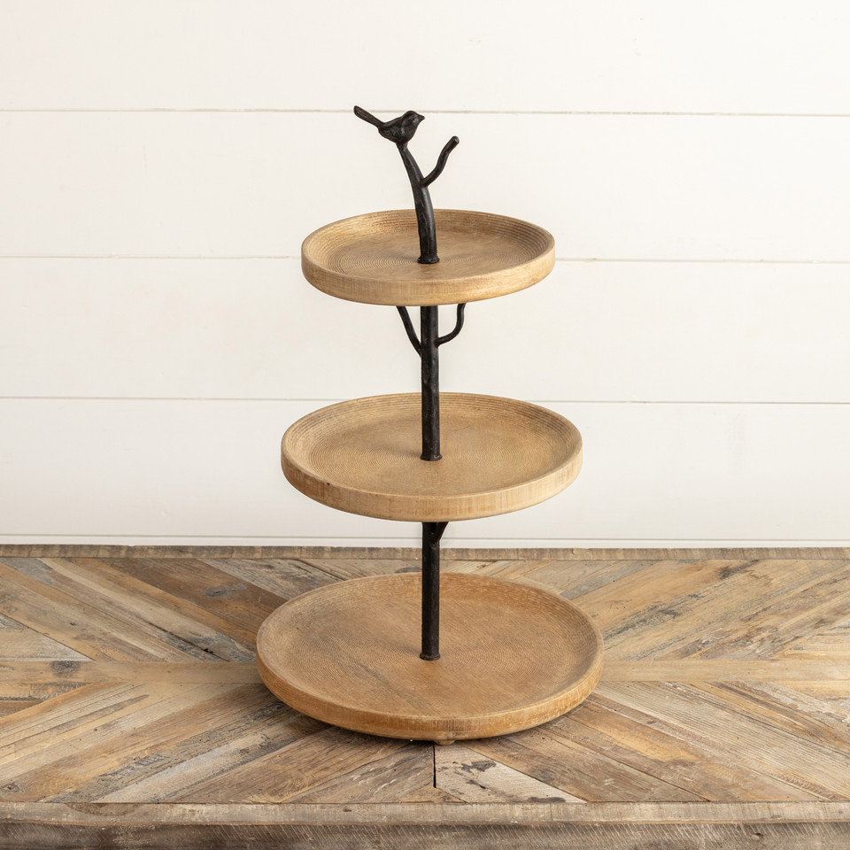 BIRD ON BRANCH THREE TIERED TRAY