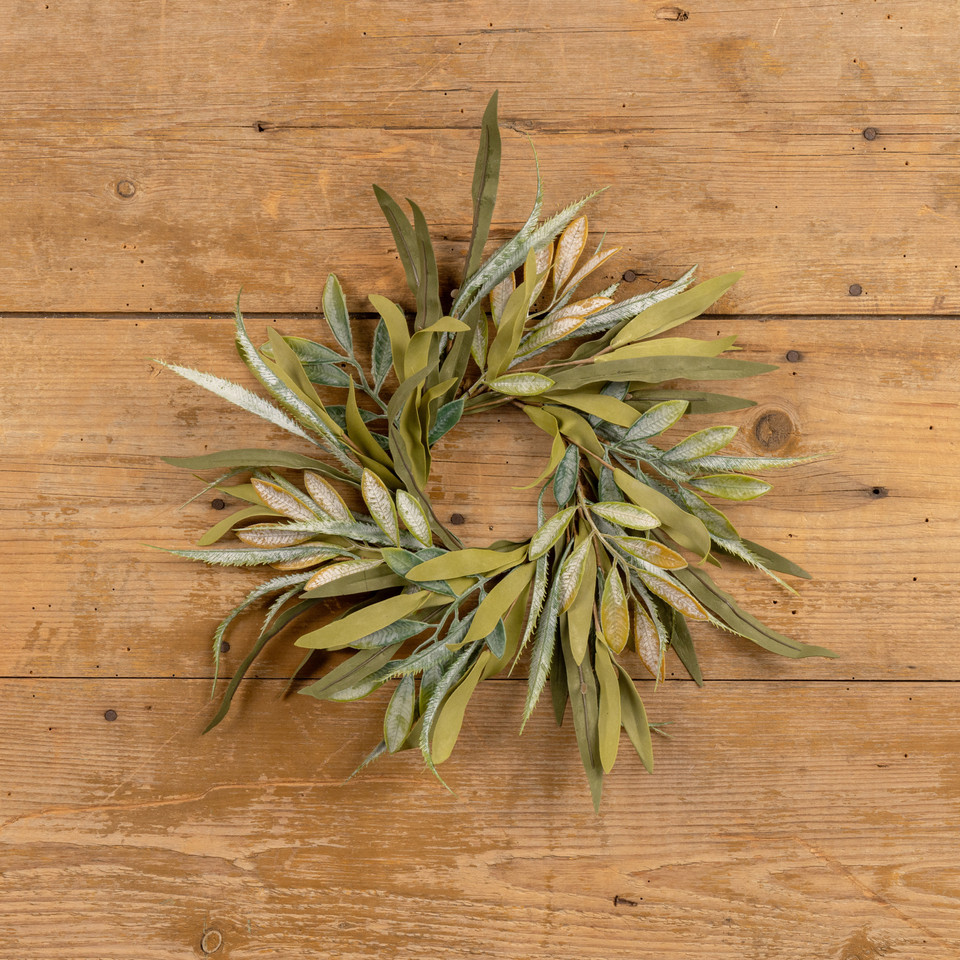 14" GREEN & YELLOW MIXED LEAF CANDLE RING