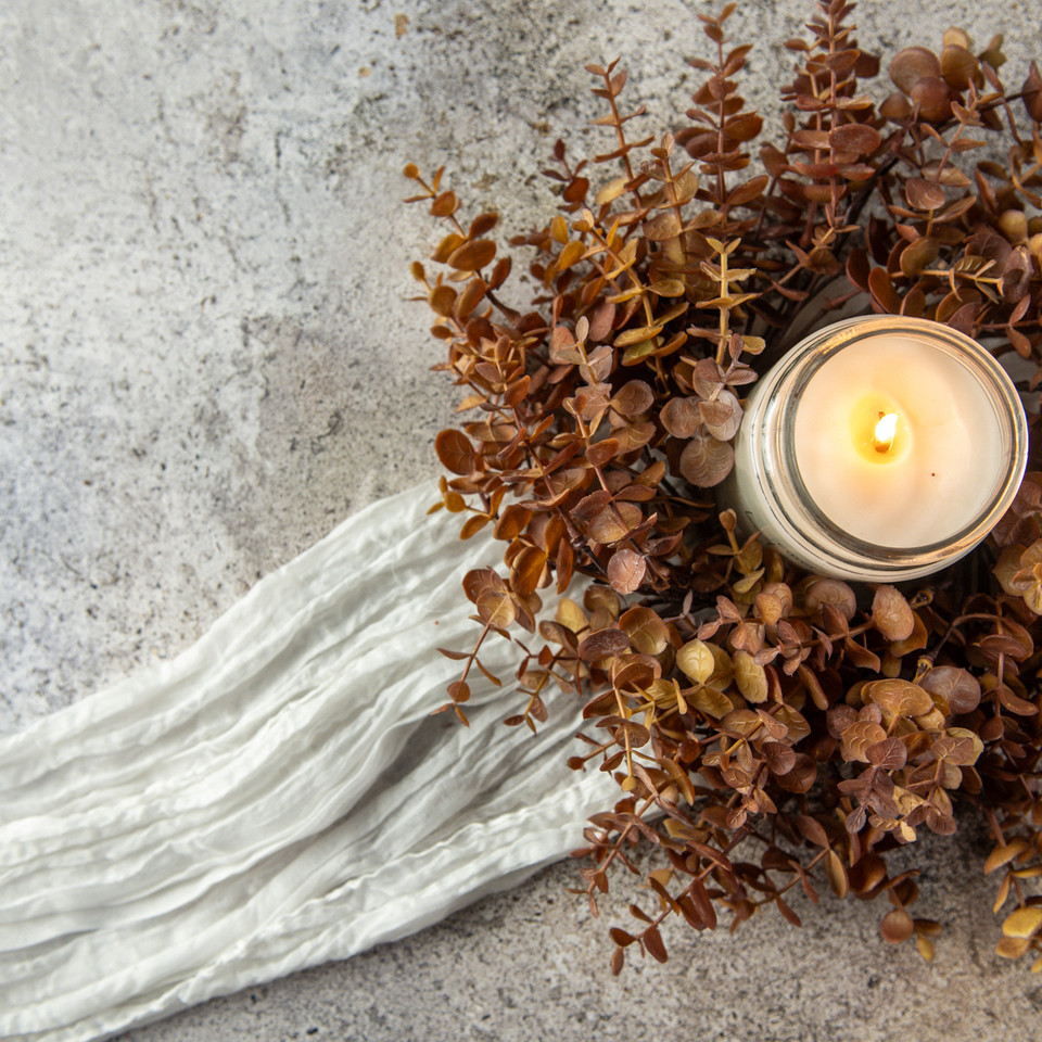 14" BROWN EUCALYPTUS CANDLE RING