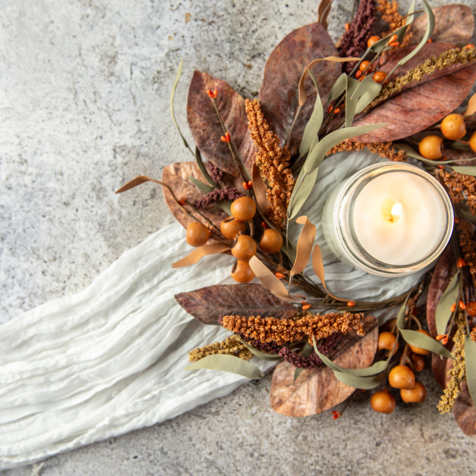 16" ORANGE HEATHER & BERRY CANDLE RING