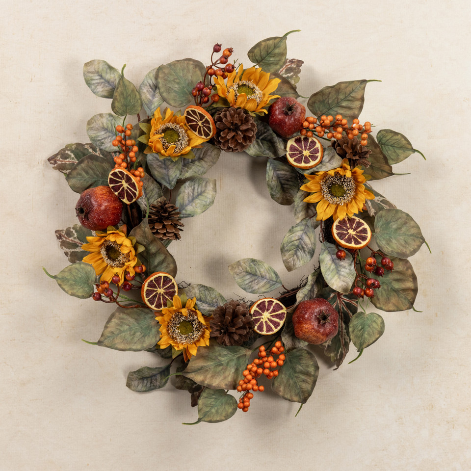 22" ORANGE SLICE & SUNFLOWER WREATH