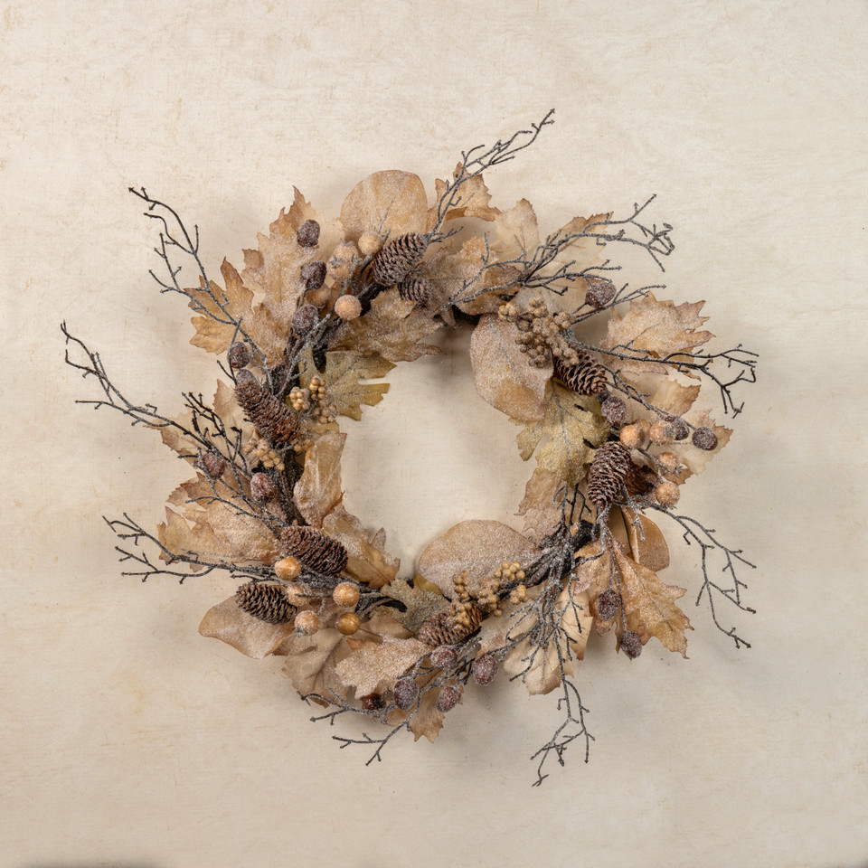 24" FROSTED WOODLAND LEAF WREATH