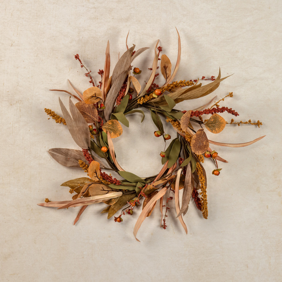 14" MIXED HEATHER CANDLE RING W/ BERRIES