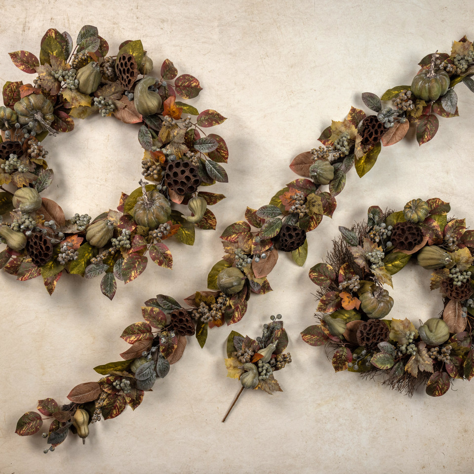 6' GREEN BERRY, GOURD & LOTUS POD GARLAND