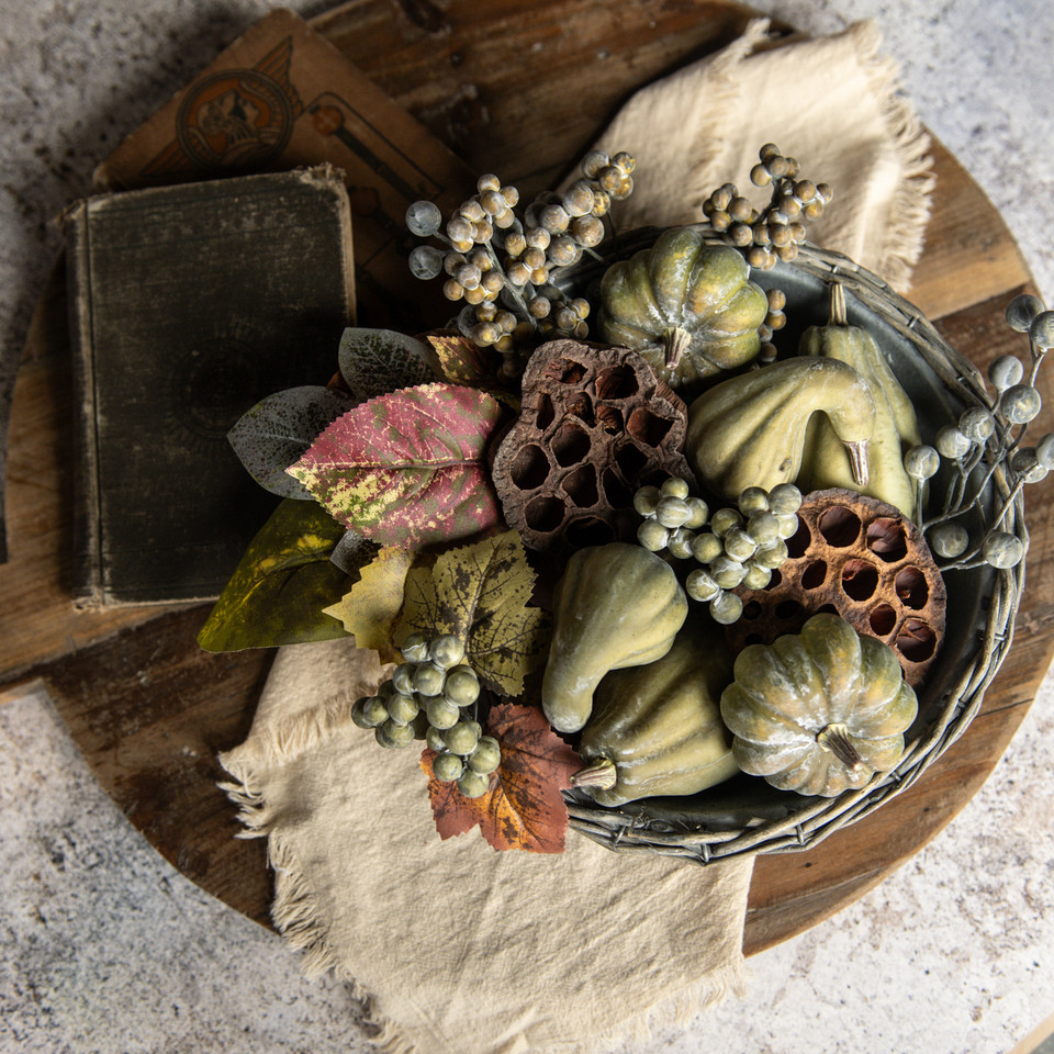 GREEN BERRY, GOURD & LOTUS POD BOWL FILLER