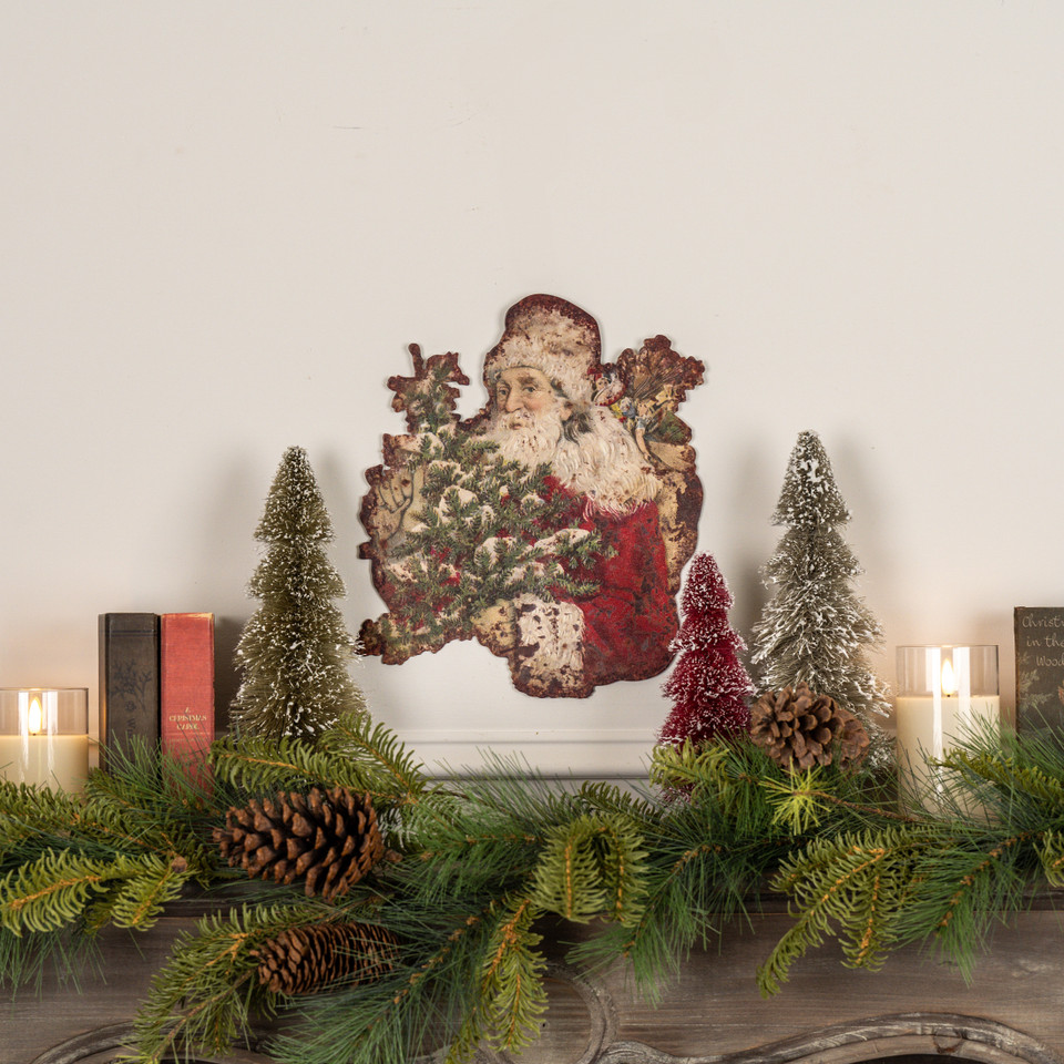 SANTA W/ TREE METAL WALL PLAQUE