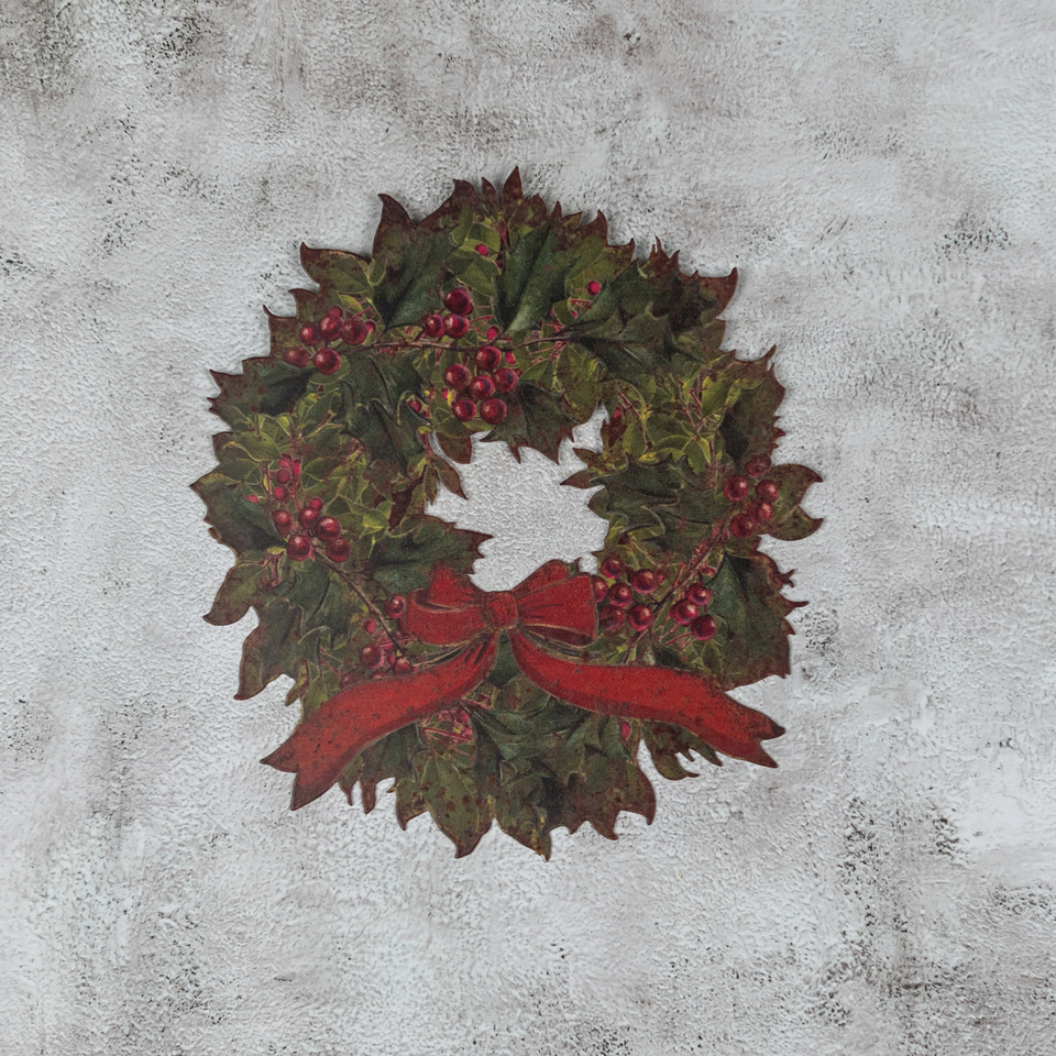 WREATH W/ RED BOW METAL WALL PLAQUE