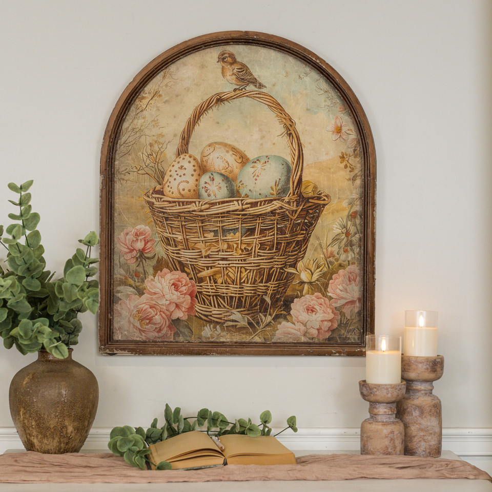 ARCHED FRAMED EGGS IN BASKET PRINT