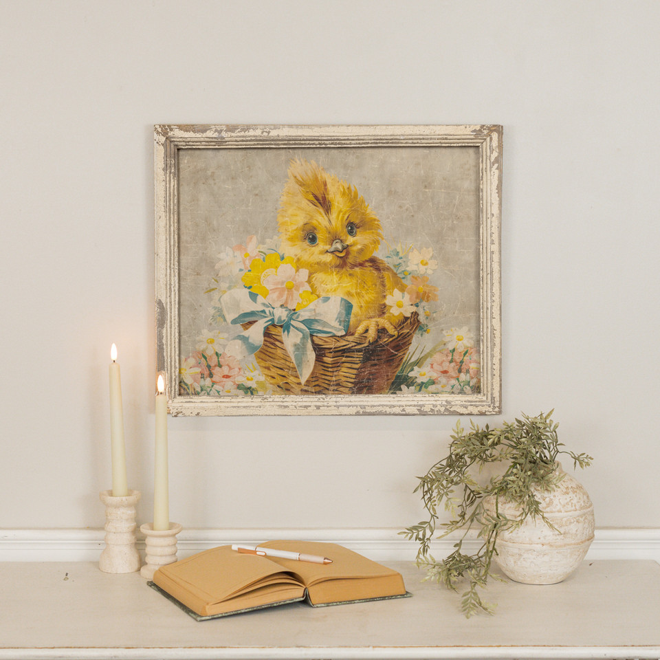 FRAMED CHICK IN BASKET PRINT