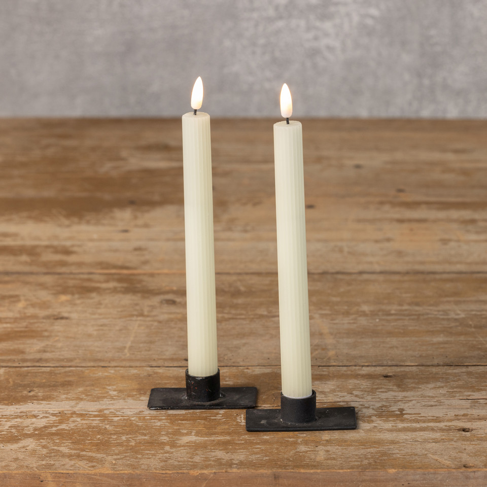 SET/ 2 - 9.5" 3D FLAME GROOVED CREAM TAPER CANDLE