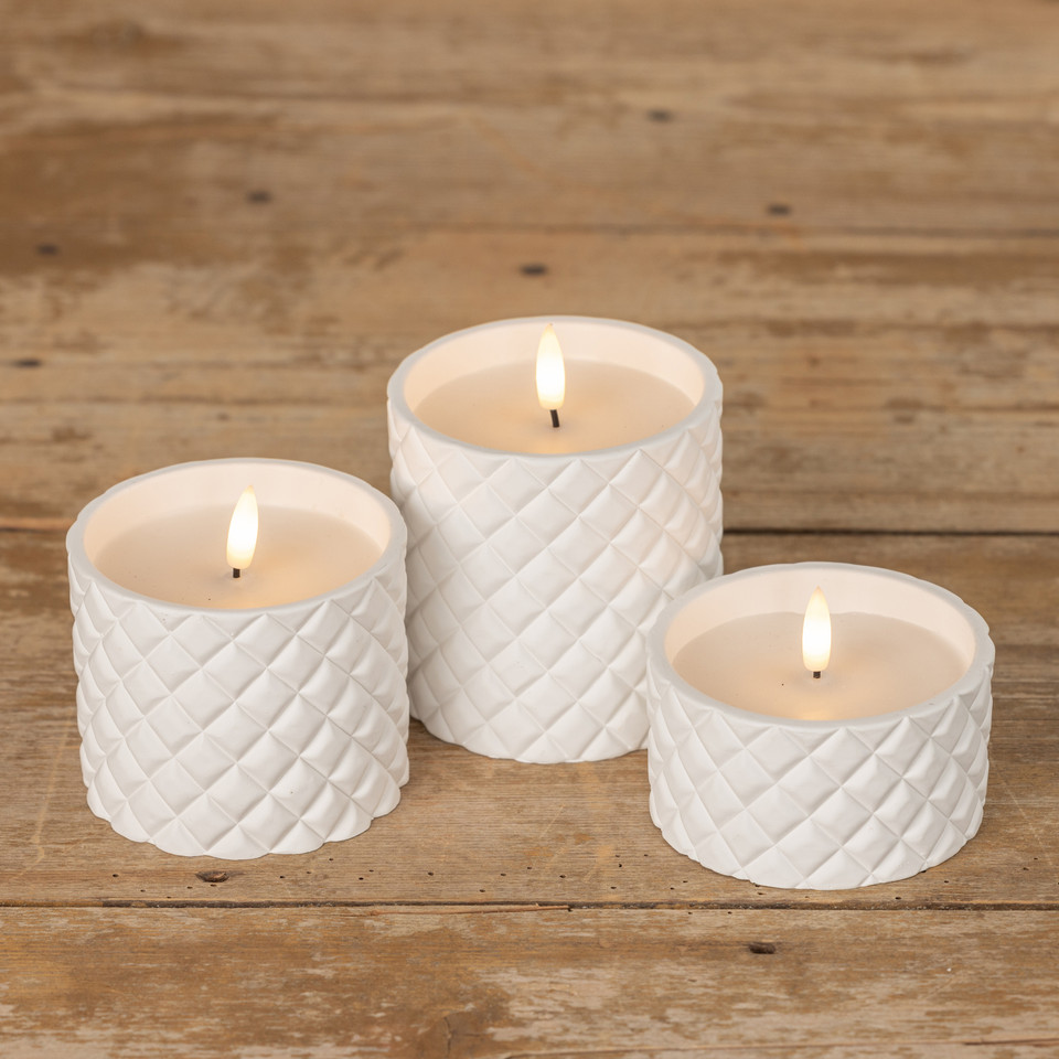 2.25" WHITE CEMENT GRID 3D FLAME CANDLE