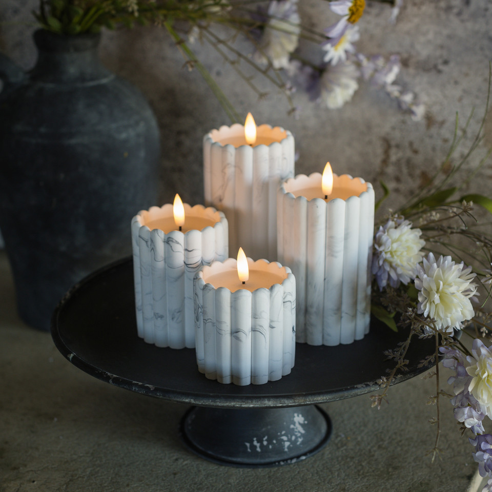 3" MARBLE CEMENT COLUMN 3D FLAME CANDLE