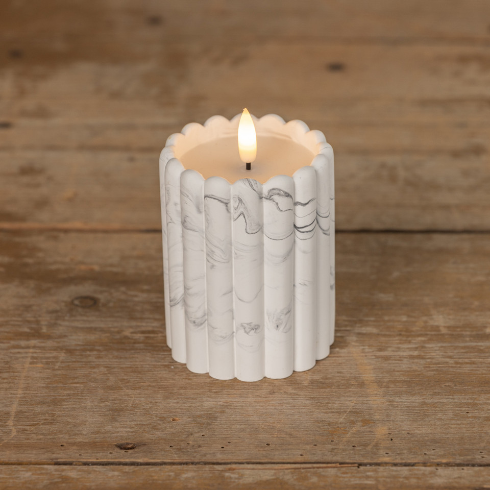 4" MARBLE CEMENT COLUMN 3D FLAME CANDLE