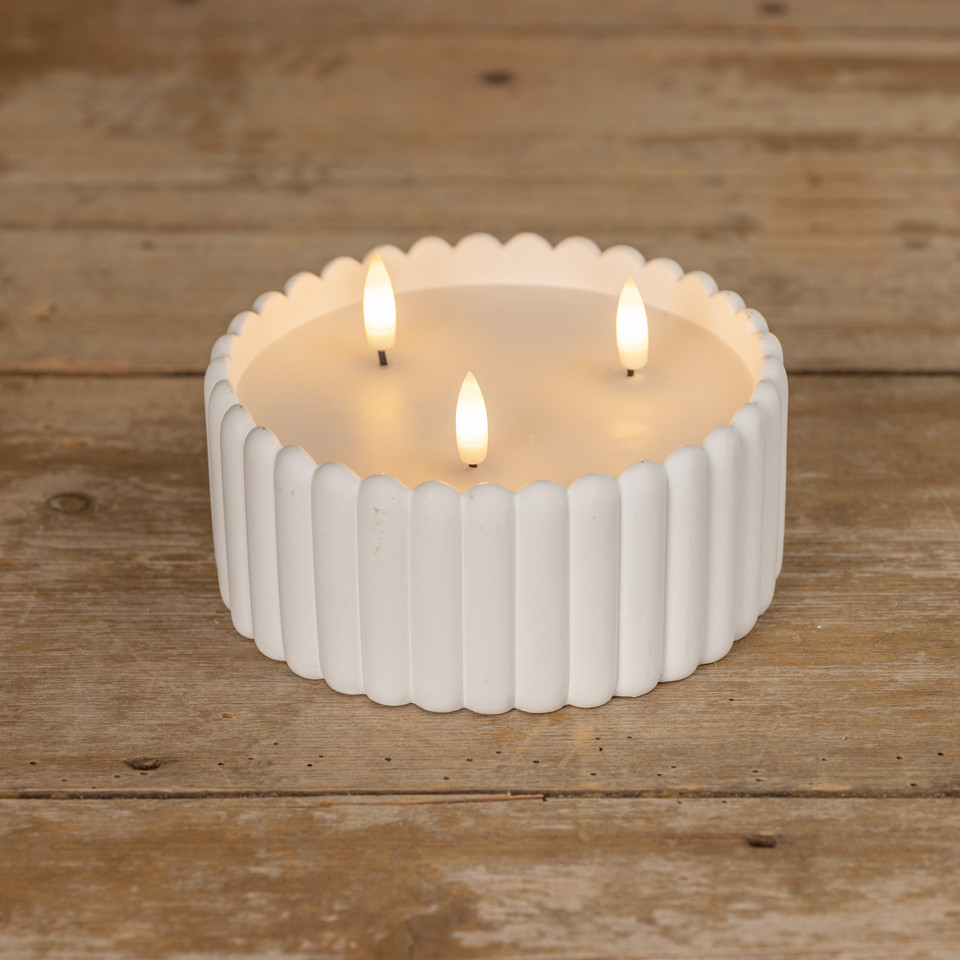 WHITE CEMENT 3 WICK 3D FLAME CANDLE