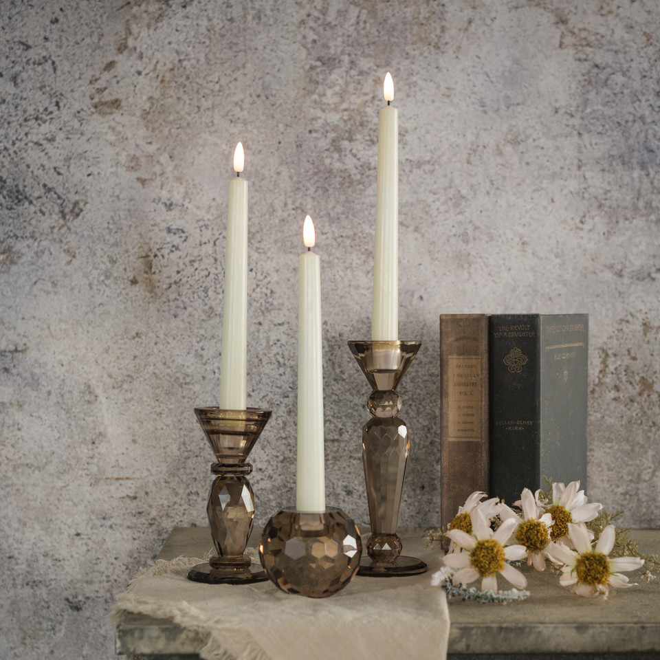 3" BRONZE GLASS TAPER CANDLE HOLDER