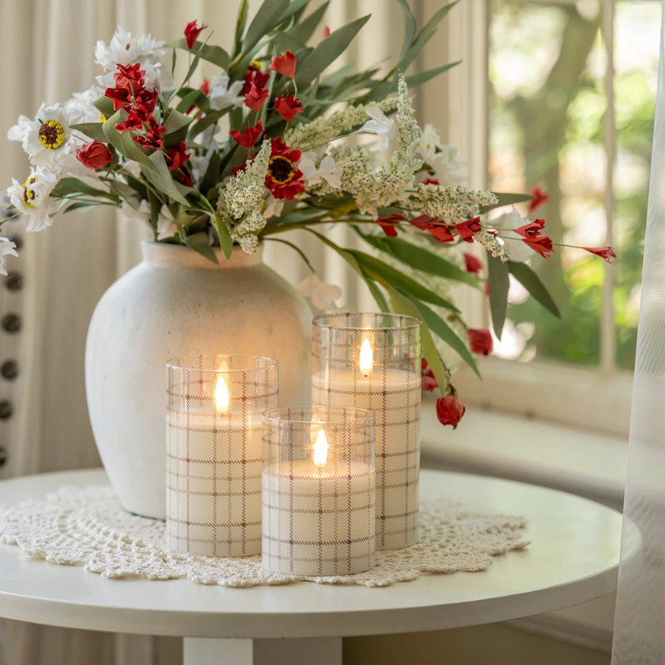 6" ANDRI PLAID GLASS 3D FLAME CANDLE