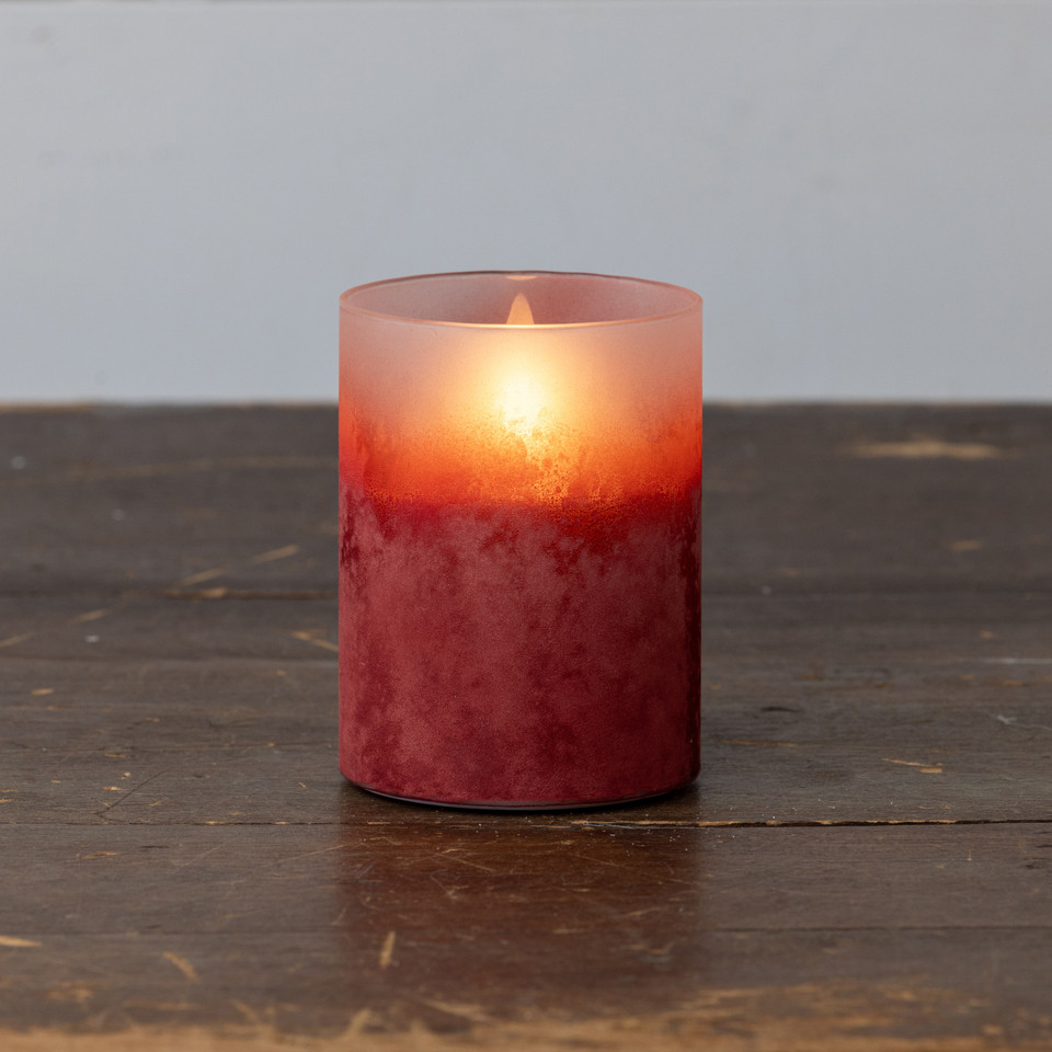 4" RED FROSTED GLASS 3D FLAME CANDLE