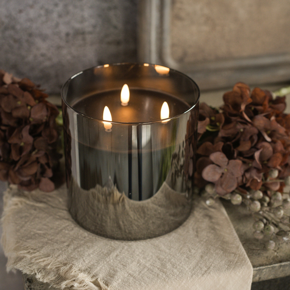 6" BLACK GLASS 3 WICK 3D FLAME CANDLE