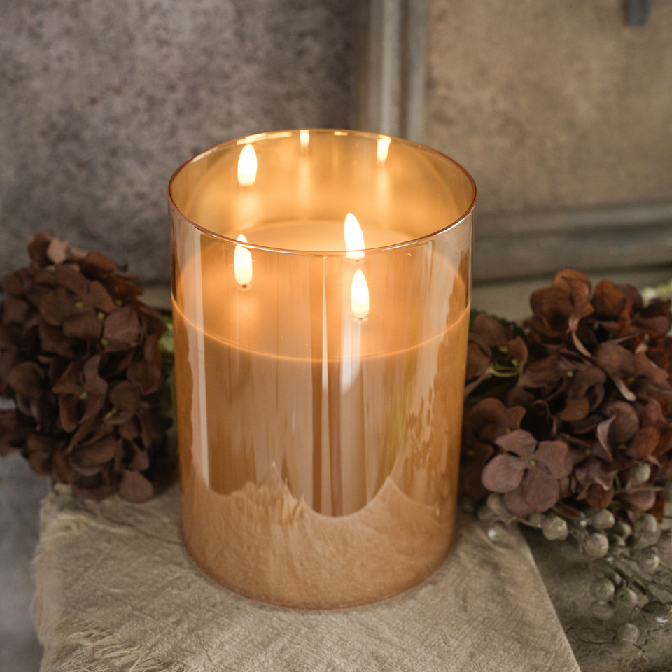 8" CHAMPAGNE GLASS 3 WICK 3D FLAME CANDLE