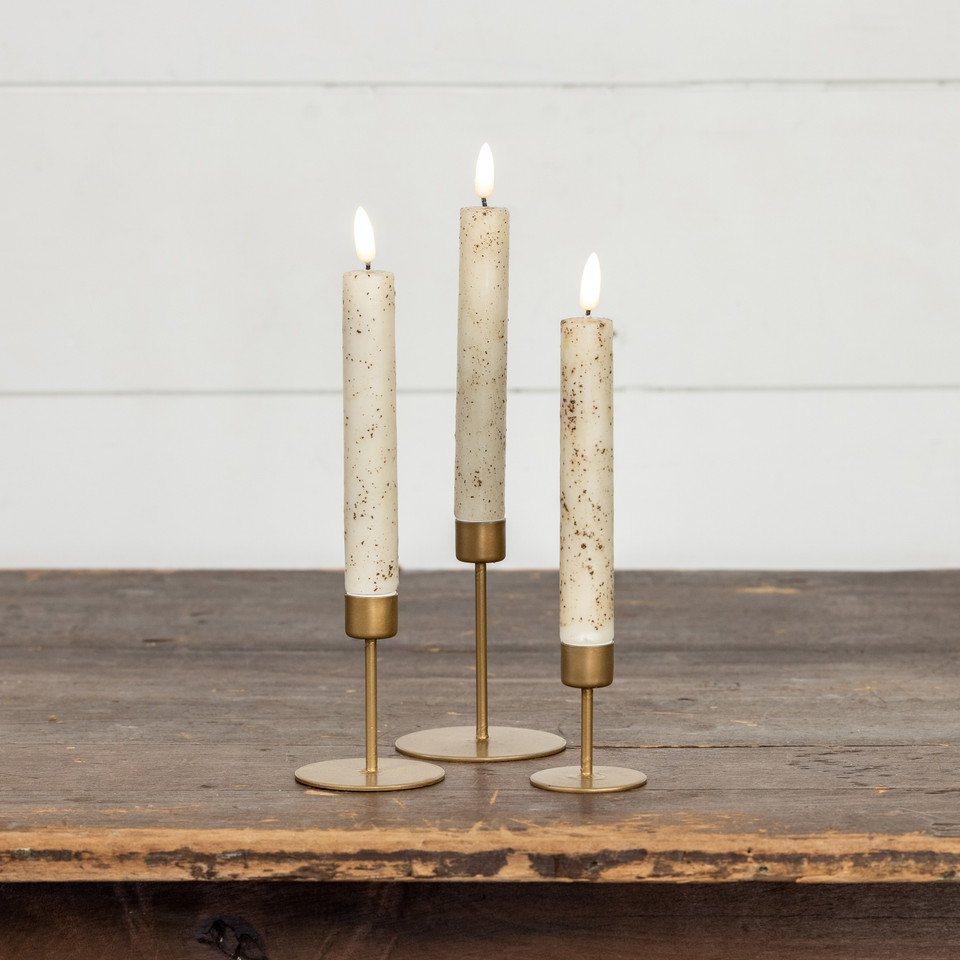 SET/ 3 GOLD TAPER CANDLE STANDS