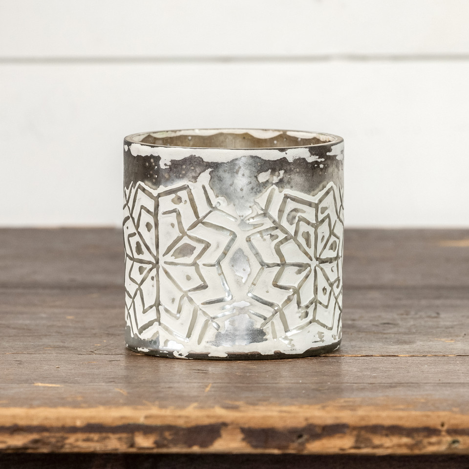 4" GLASS SNOWFLAKE CANDLE HOLDER