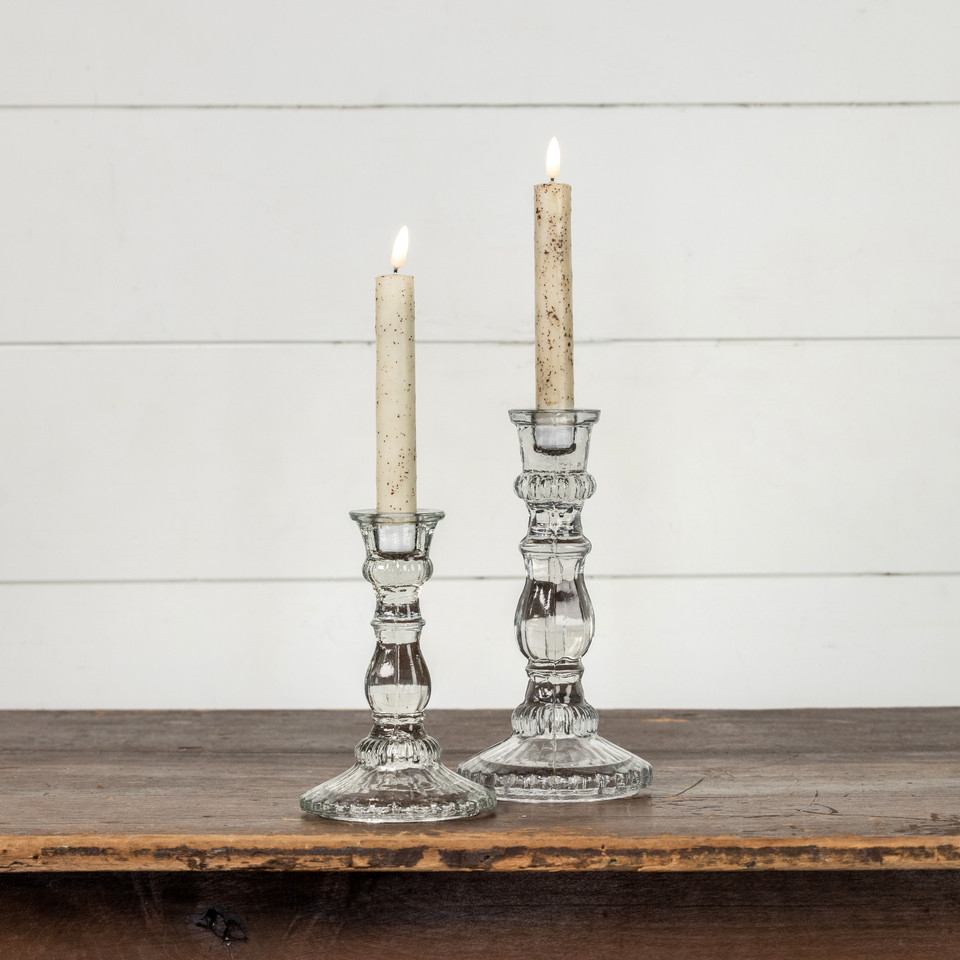 9" GLASS TAPER CANDLESTICK