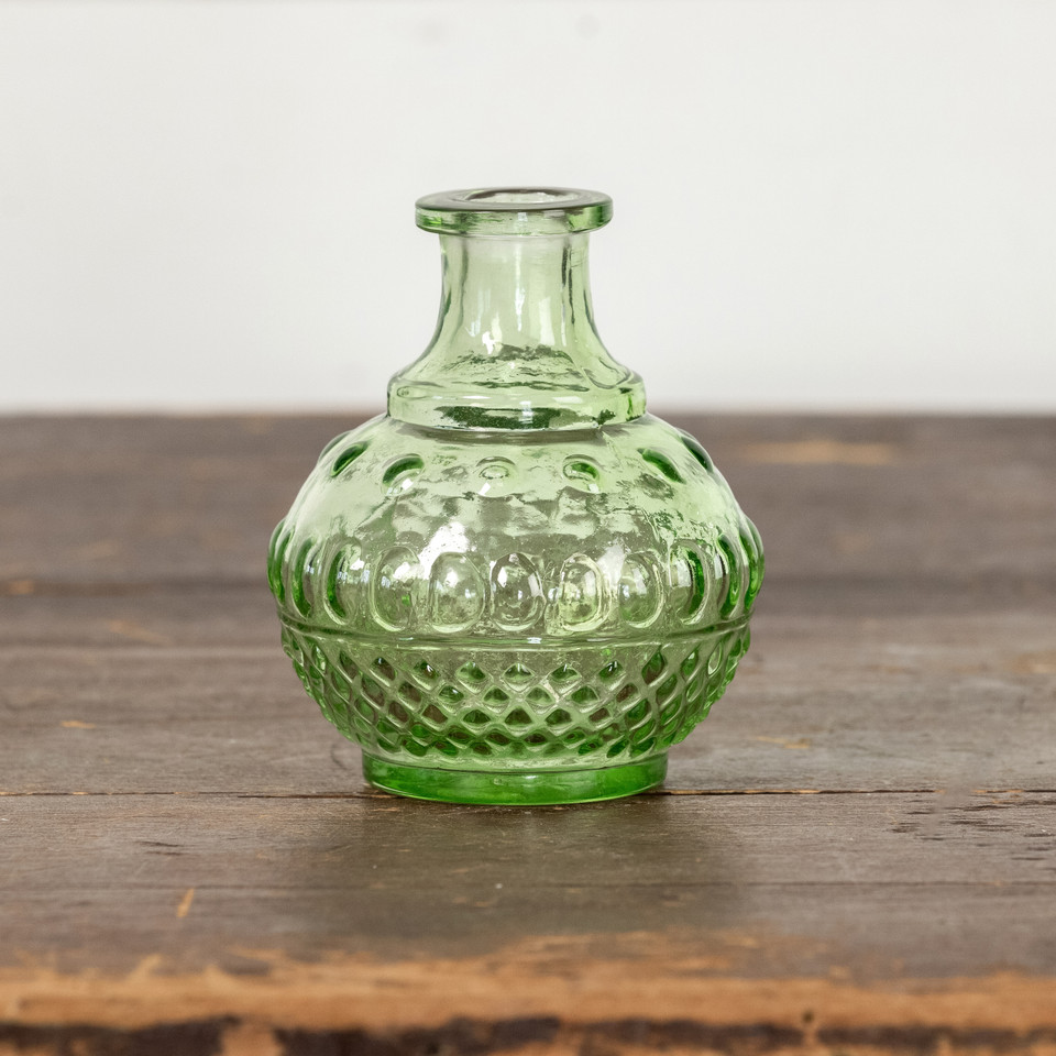 4.5" GREEN DOTTED GLASS BUD VASE