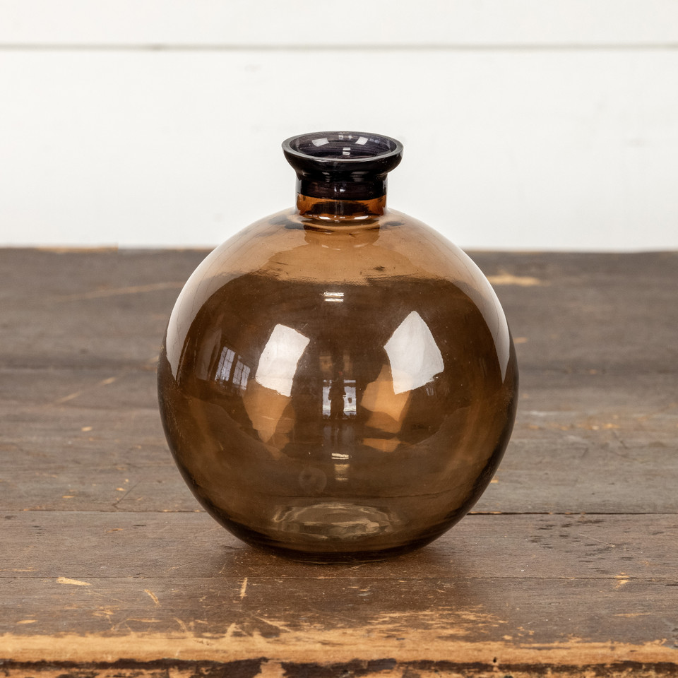 7" BROWN ROUNDED GLASS VASE