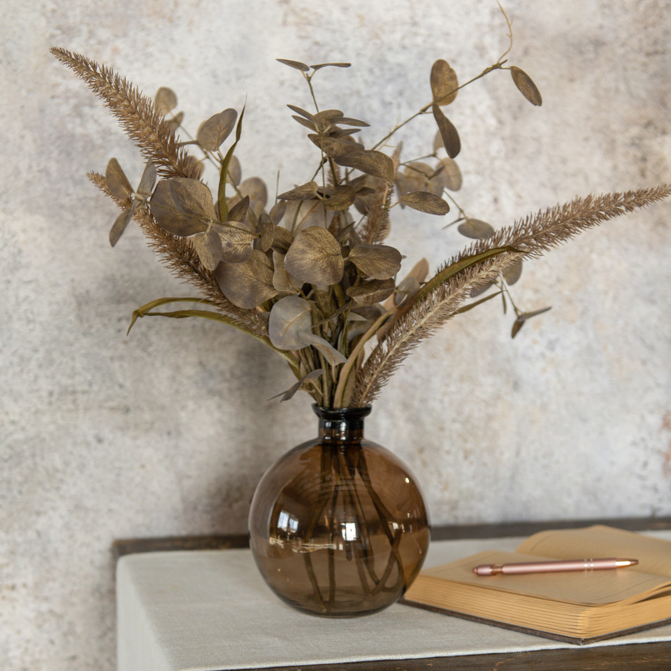 7" BROWN ROUNDED GLASS VASE