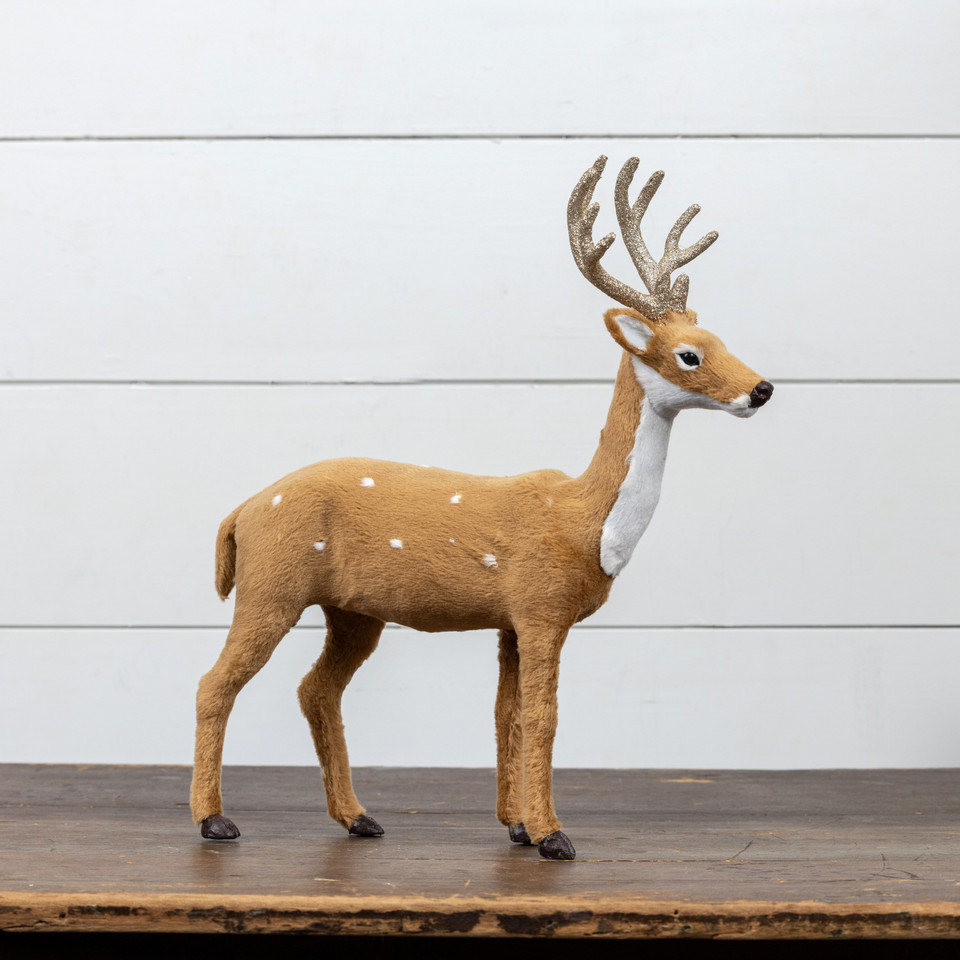 15.25" FUR DEER W/ GLITTERED ANTLERS
