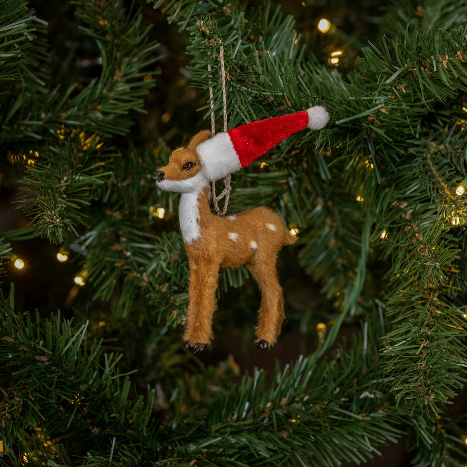 FESTIVE FUR DEER ORNAMENT