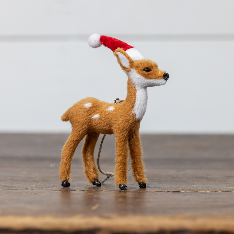 FESTIVE FUR DEER ORNAMENT
