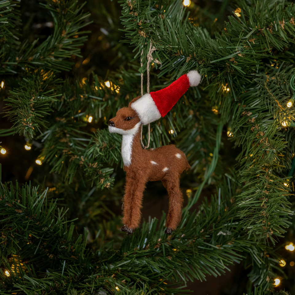 FESTIVE FUR BROWN DEER ORNAMENT