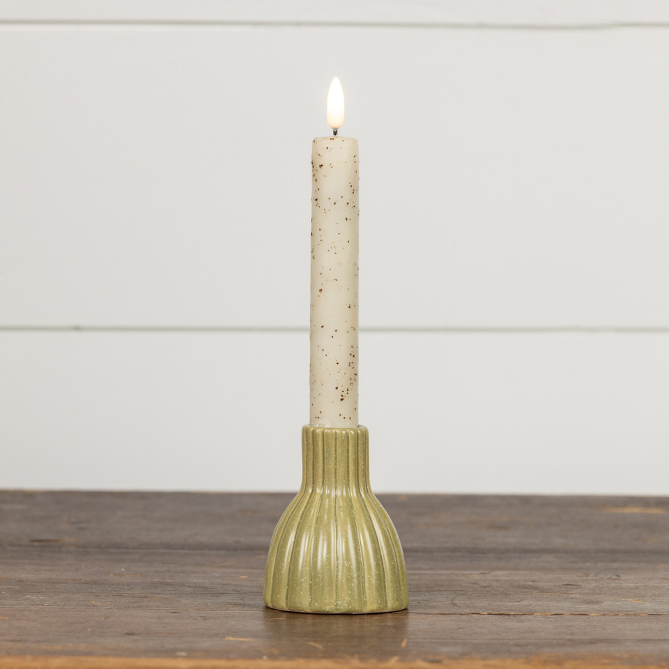 GREEN RIBBED CERAMIC TAPER CANDLESTICK