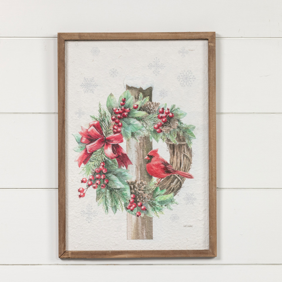 CARDINAL ON WREATH FRAMED PRINT
