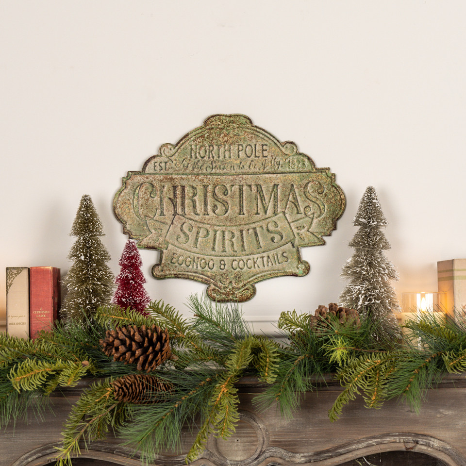 AGED METAL CHRISTMAS SPIRITS SIGN