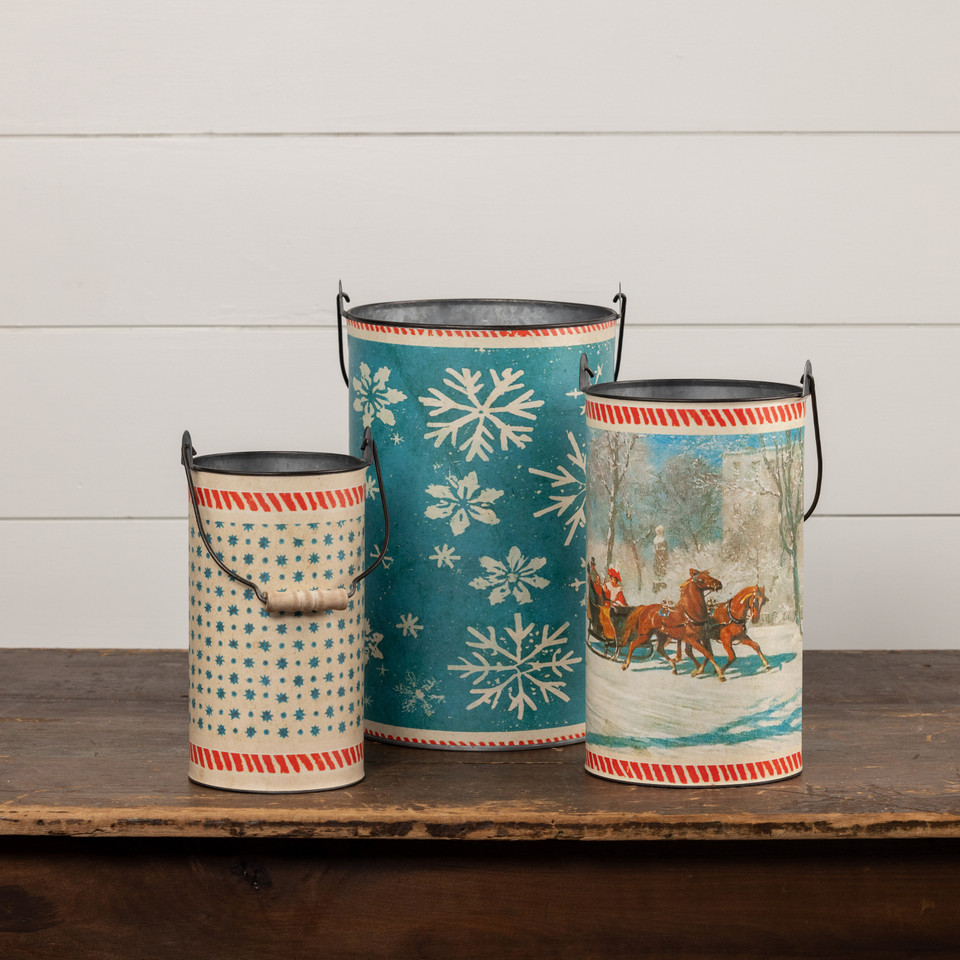 SET/ 3 FIRST SNOWFALL METAL BUCKETS