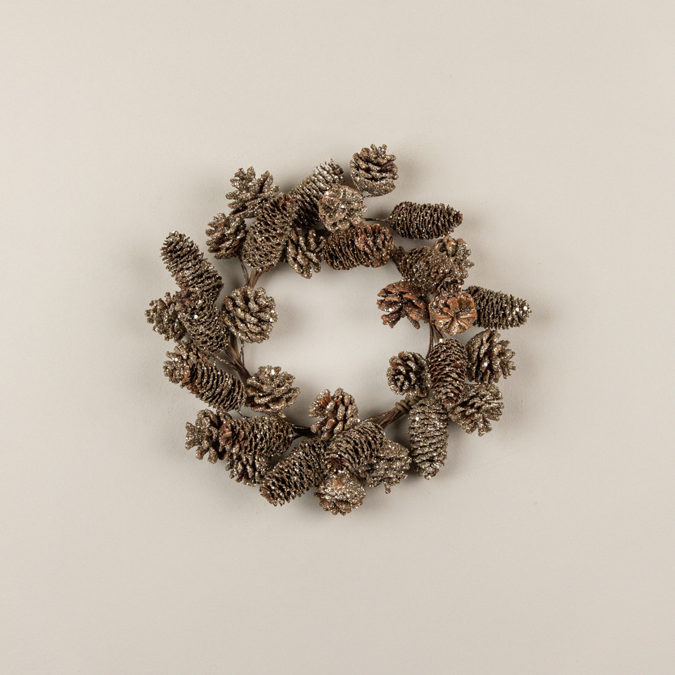14" GOLD GLITTERED PINECONE CANDLE RING