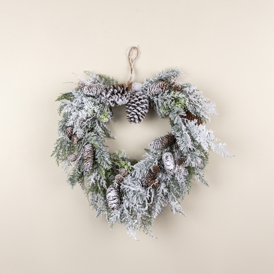 21" SNOWY CEDAR W/ MIXED PINECONES HANGING WREATH