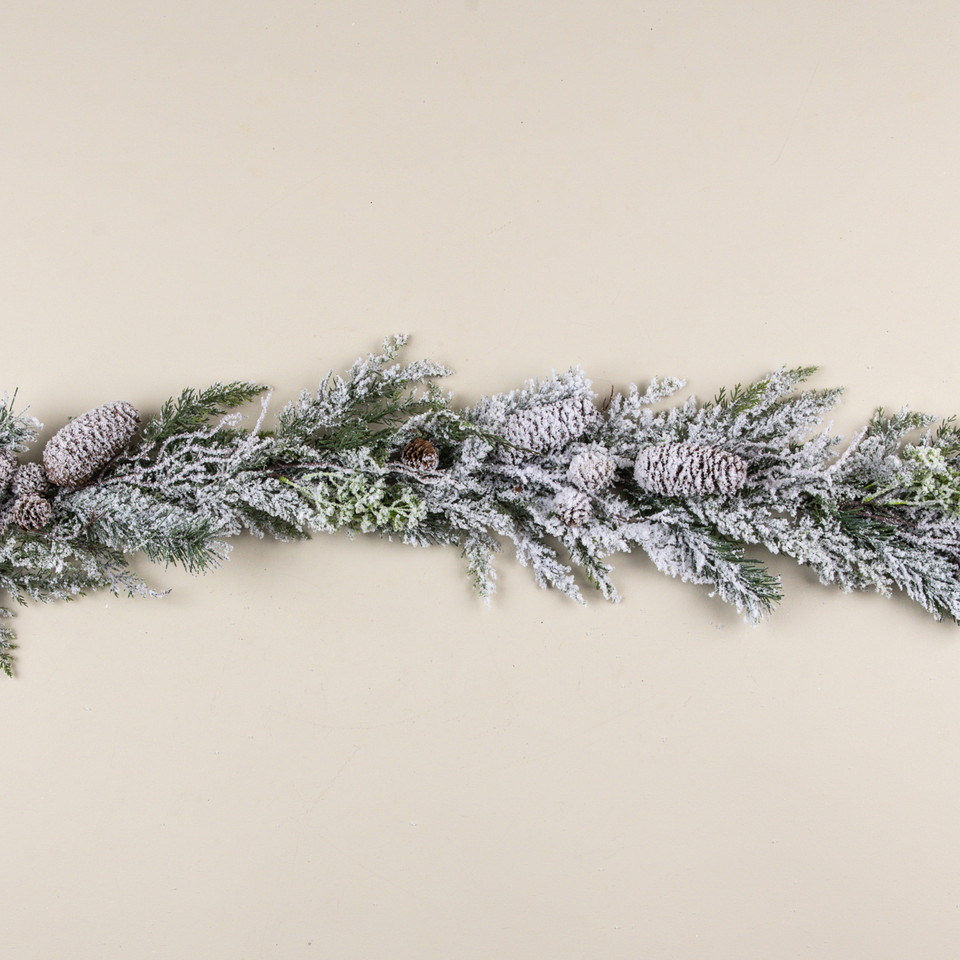 5' SNOWY CEDAR W/ MIXED PINECONES GARLAND