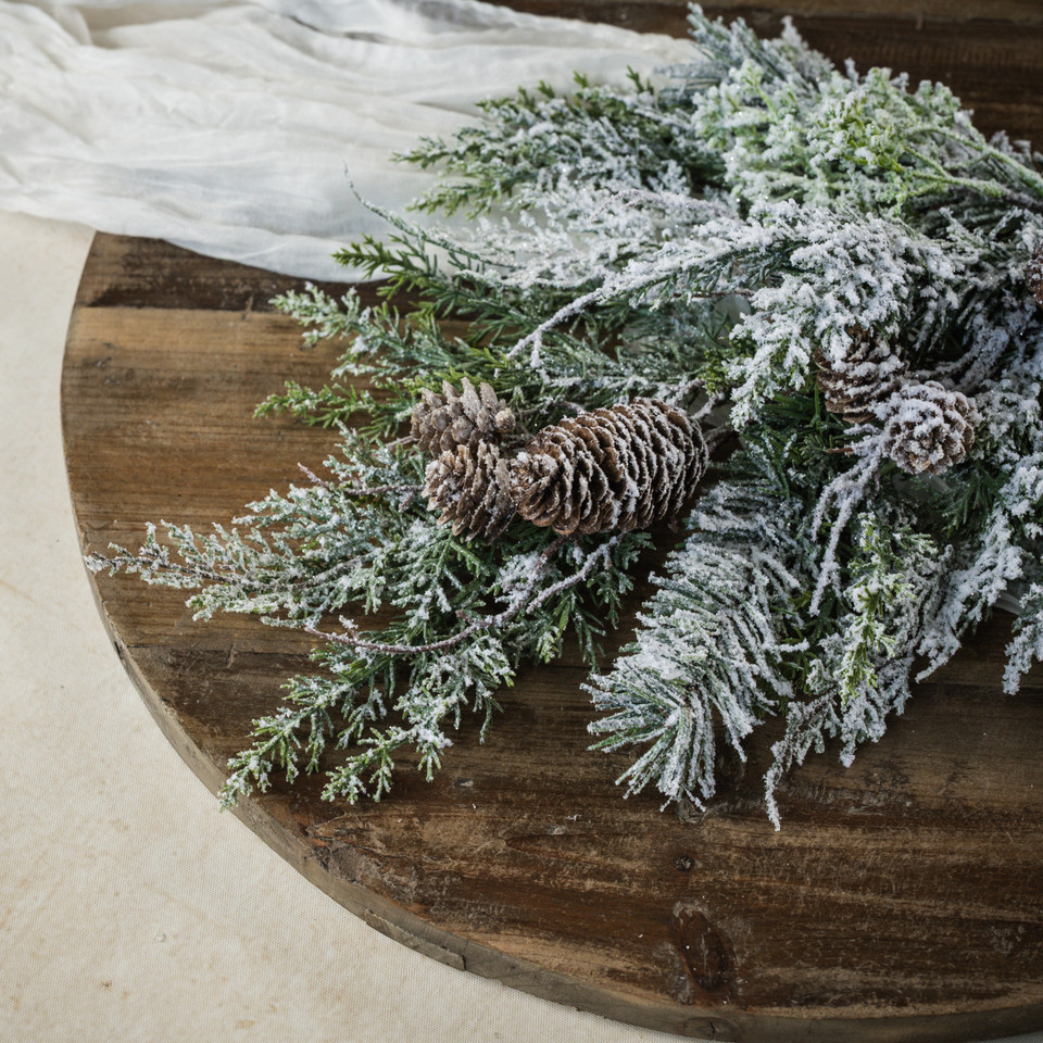 29" SNOWY CEDAR W/ MIXED PINECONES SPRAY
