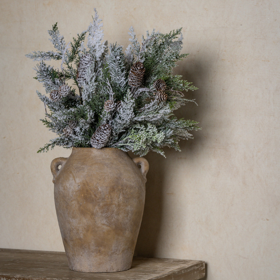 29" SNOWY CEDAR W/ MIXED PINECONES SPRAY