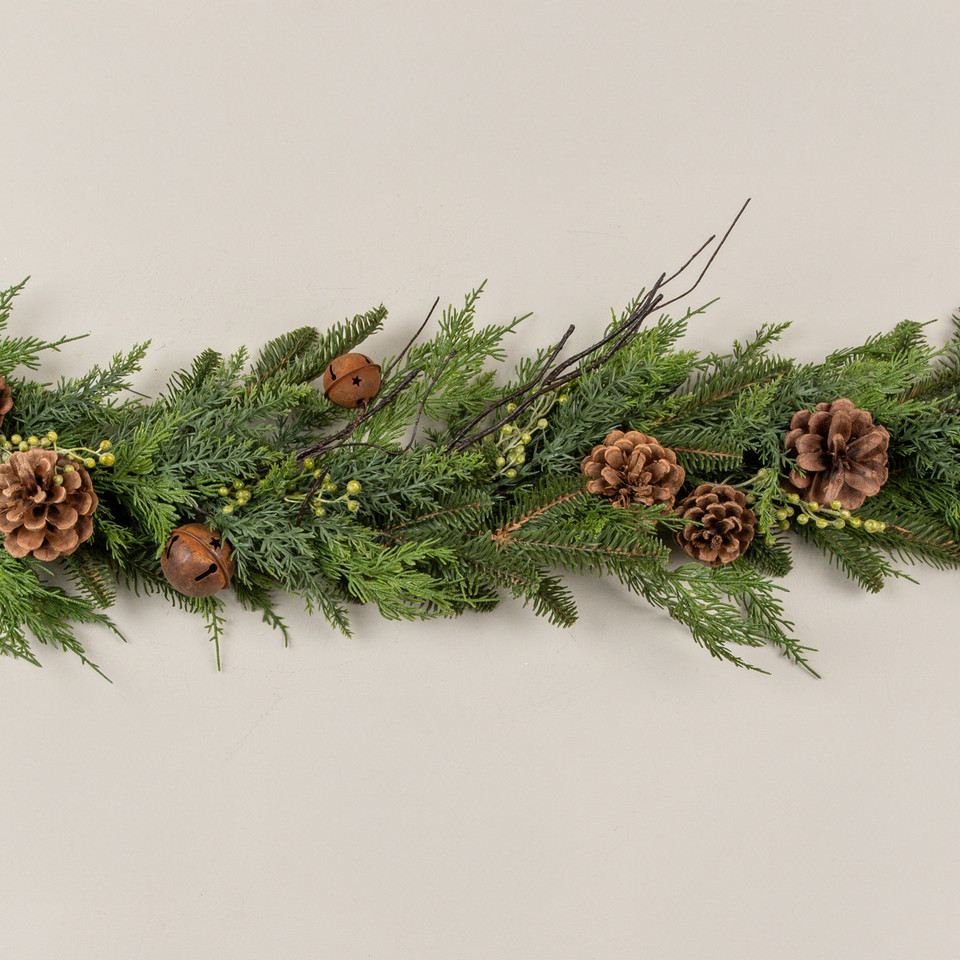 5' SOFT TOUCH PINE & CEDAR W/ AGED BELLS GARLAND