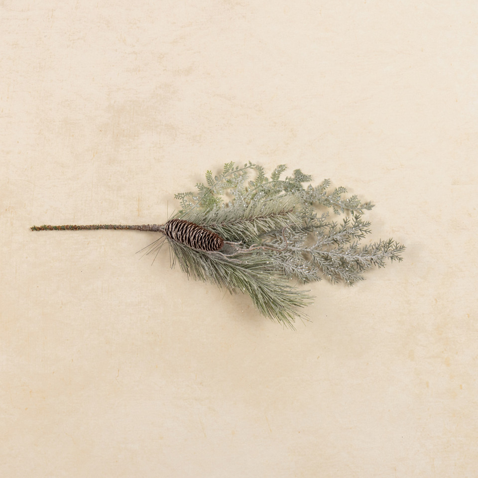 20"  GLITTERED PINE  W/ FERN SPRAY