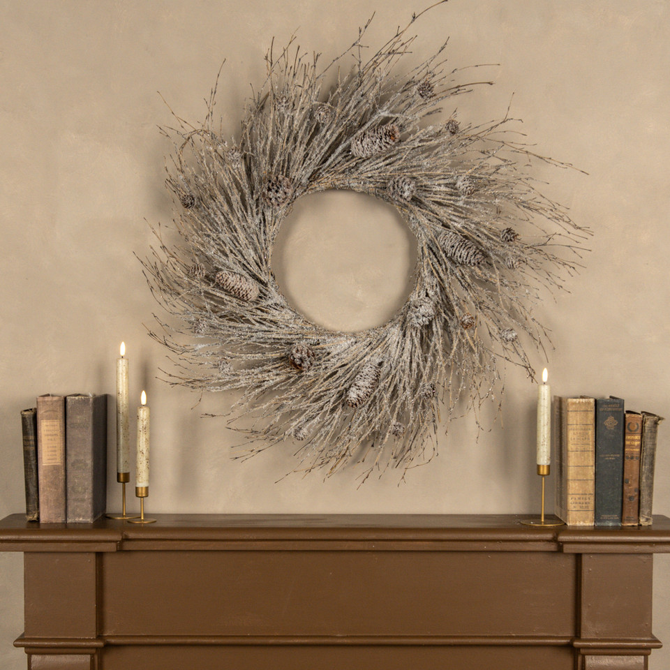 28" SNOWY TWIG W/ PINECONE WREATH