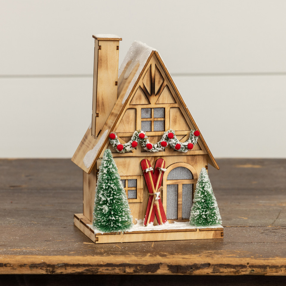 LIGHTED WOOD SKI HOUSE